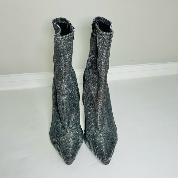 Guess silver sparkly high heel pointed toe sock boots - Picture 9 of 12